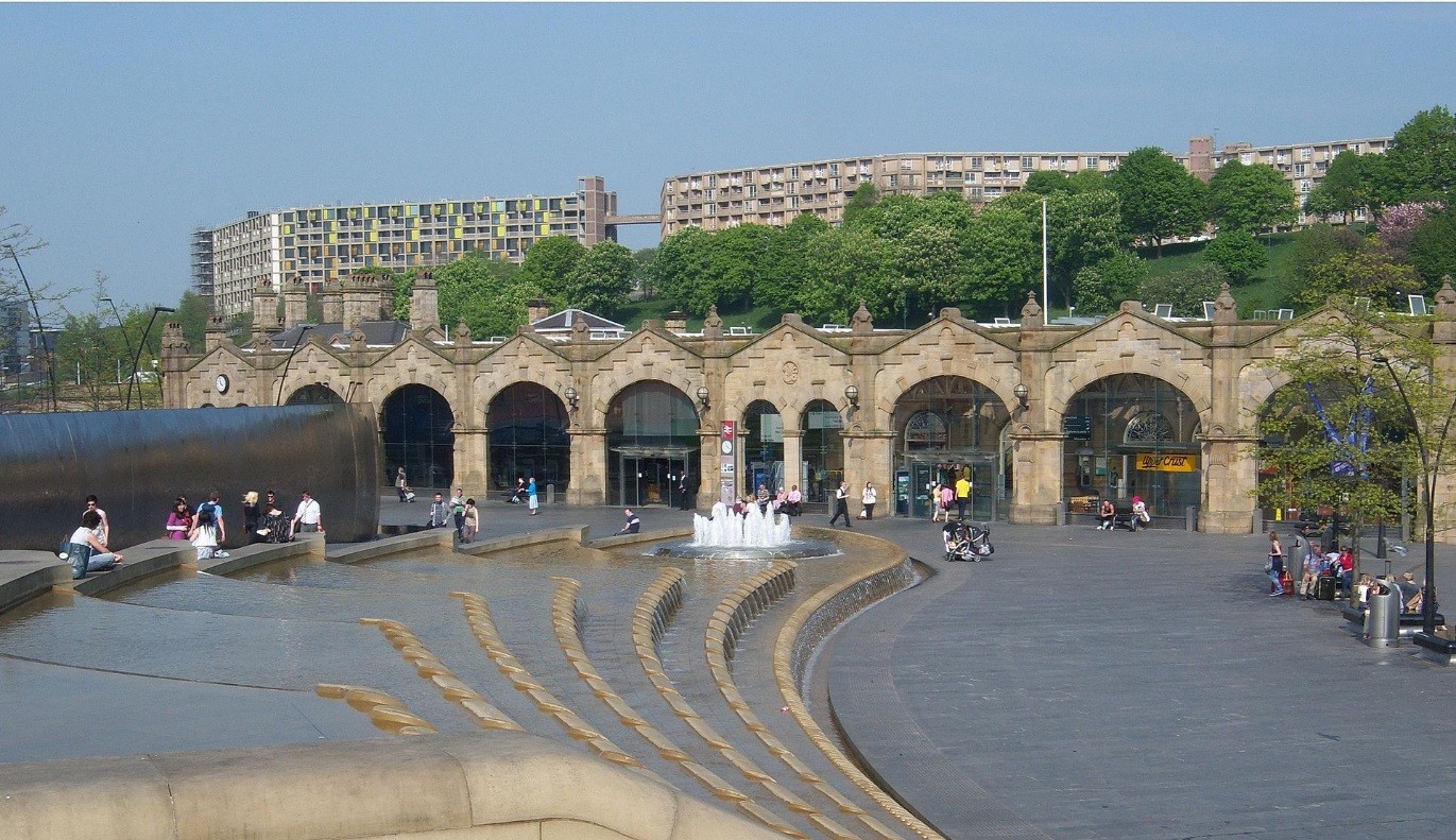 A view of Sheffield train station and Park Hill flats